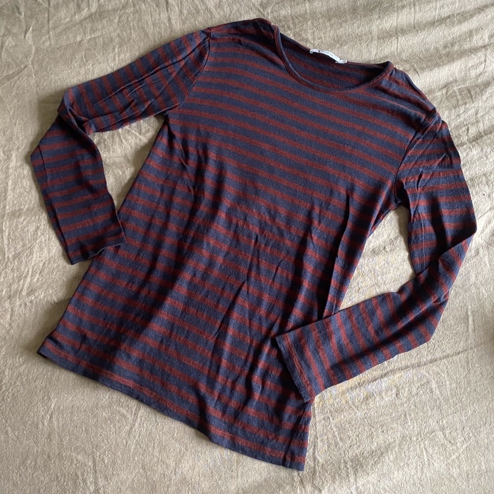 T by Alexander Wang Linen Navy Red Long Sleeve